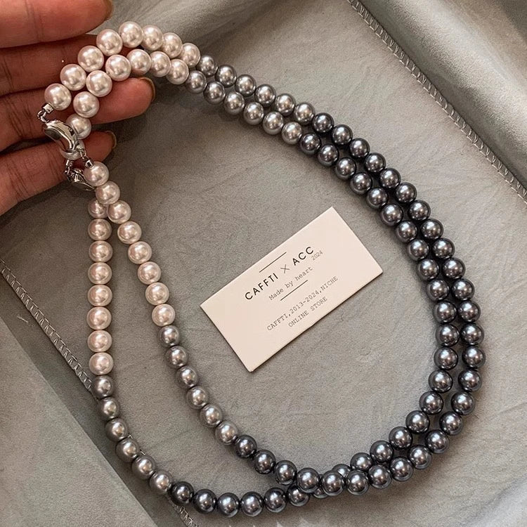 French Socialite White Gradient Gray Pearl Bead Necklace 2024 Fashion Jewelry Sets For Women's Sexy Collarbone Chain Accessories