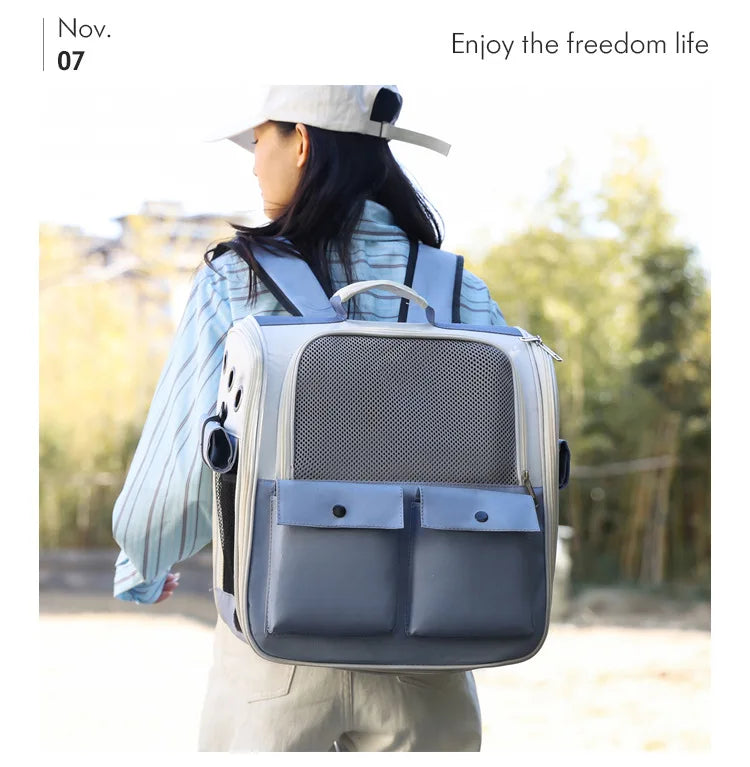 Ventilation Large Capacity Cat Carrier Backpack Adjustable Strap Pet Carrying Bag Foldable Cat Backpack for Outdoor Travel Pet