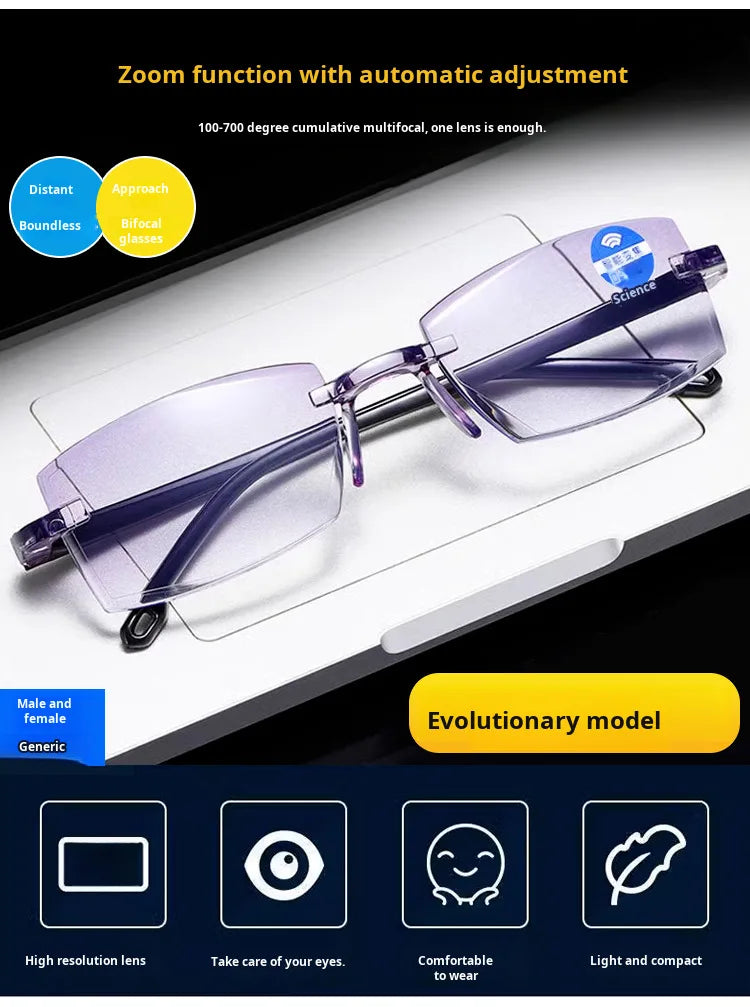 1/2PCS Smart Zoom Reading Glasses Ultra Clear Presbyopia Glasses Lightweight Anti-Blue Anti-Fatigue Auto Zoom Magnifier
