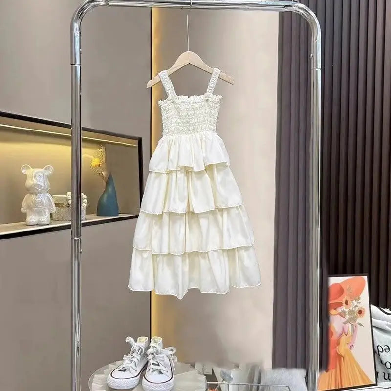 Teen Girls Summer Dresses 2026 New Kid Sleeveless Strap Ruffle Layered Casual Beach Party Dress Children Princess Vestidos 3-12Y