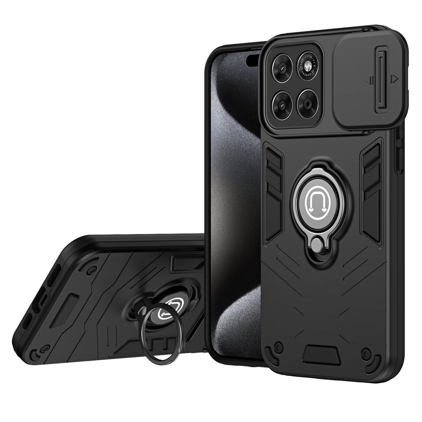 Sliding Window Metal Finger Holder Case for Motorola Moto G67 G77 G86 G56 G17 Power Shockproof Armour Camera Protection Cover