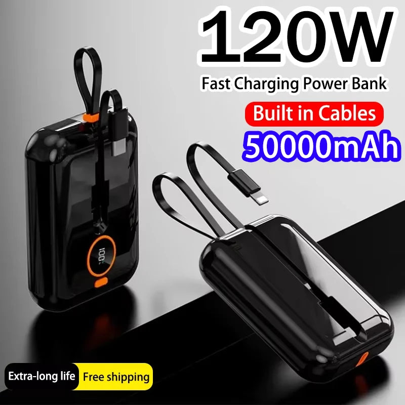 50000mAh Power Bank 120W Super Fast Charging 100% Sufficient Capacity Portable Battery Charger Digital Display For iPhone Xiaomi