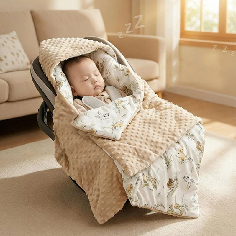 Baby Stroller Blanket Newborn Safety Seat Basket Sleeping Blankets Fleece Quilt Baby Swaddle Wrap Hooded Stroller Cover