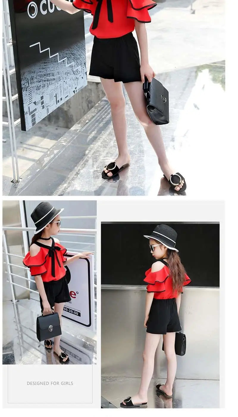 Outfit for Girls 10 To 12 Years Summer 2024 Girls Clothing Sets Kids T-shirt+Shorts Suits Short Sleeve Children Fashion Kids Set