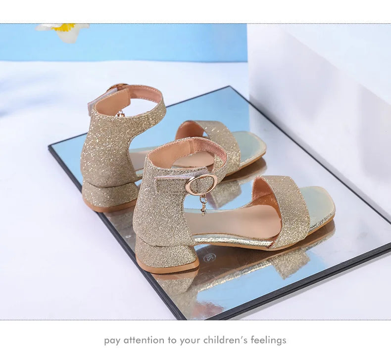Fashion Children's Summer Sandals Sequins Simple Girls Causal Princess Low-heel Dress Shoes Wedding Party Kids High-top Sandals