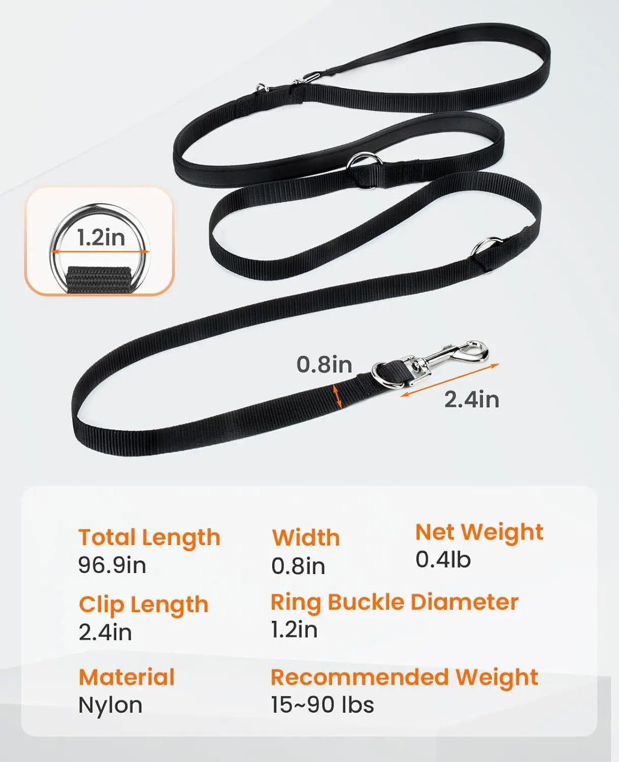 Crossbody Dog Leash Versatile Crossbody Waist Leash with 3 Rings Puppy Walking Leash Reflective Nylon Multifunctional Pet Rope