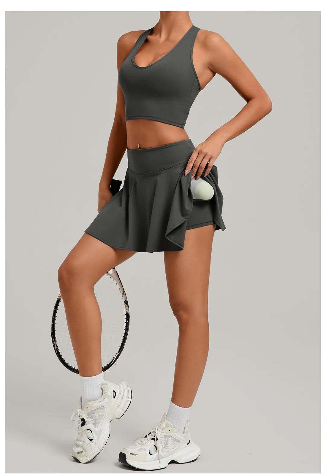 Women's Tennis Skirt Sets Golf High Waist Hip-lifting Anti-Exposure Pokets Fitness Running Sports Beauty Back Vest Workout Suits