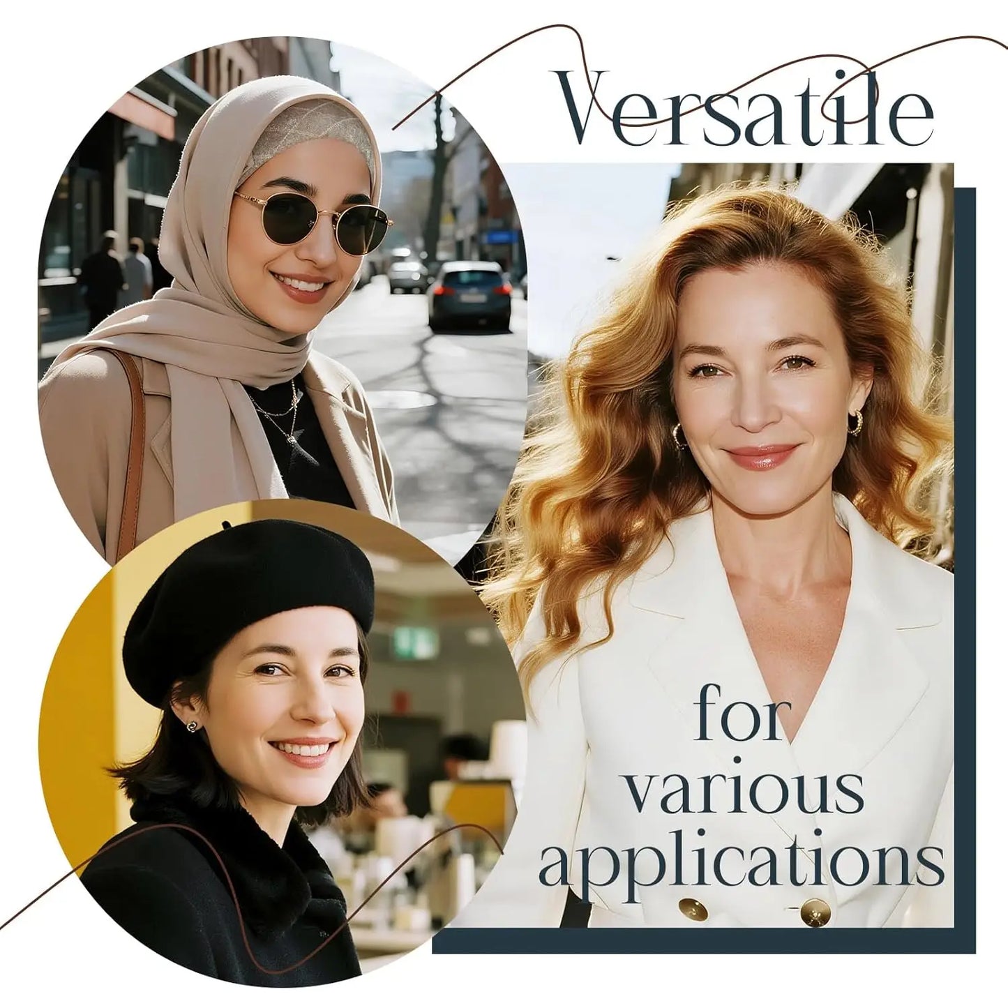 Wig Grip Cap with Silicone Strip Non Slip, 2-in-1 Soft Wig Caps to Hold Wig in Place, Brown Black Beige,Female Headband Wig Cap