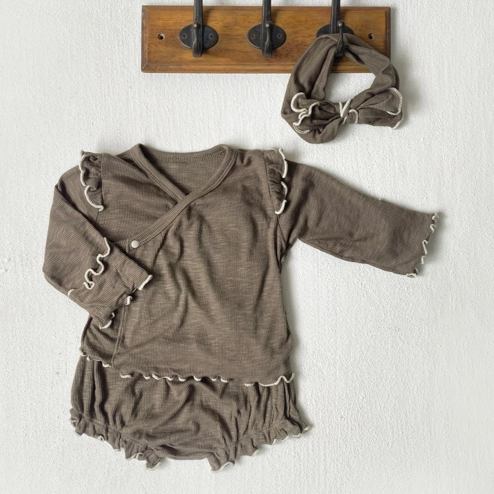 6738 Baby Clothing Set 2025 Autumn New Baby Girl's Home Suit Flying Sleeve Top+High Waist Belly Shorts Pajamas Set