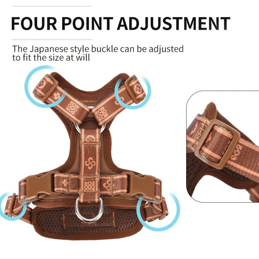 Pet Dog Harness with Durable Webbing  Anti-Deformation Alloy Ring 4 Points Adjustable Breathable Reflective Pet Leash Small Dog