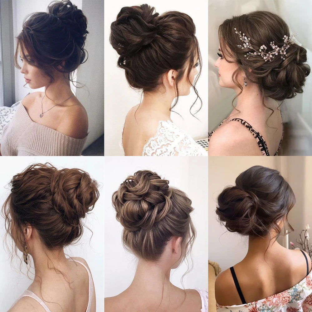 Synthetic Hair Bun Wig Donut Wavy Elastic Rubber Scrunchie Hair Pieces Ladies Ponytail Hair Extension Curly Wrap