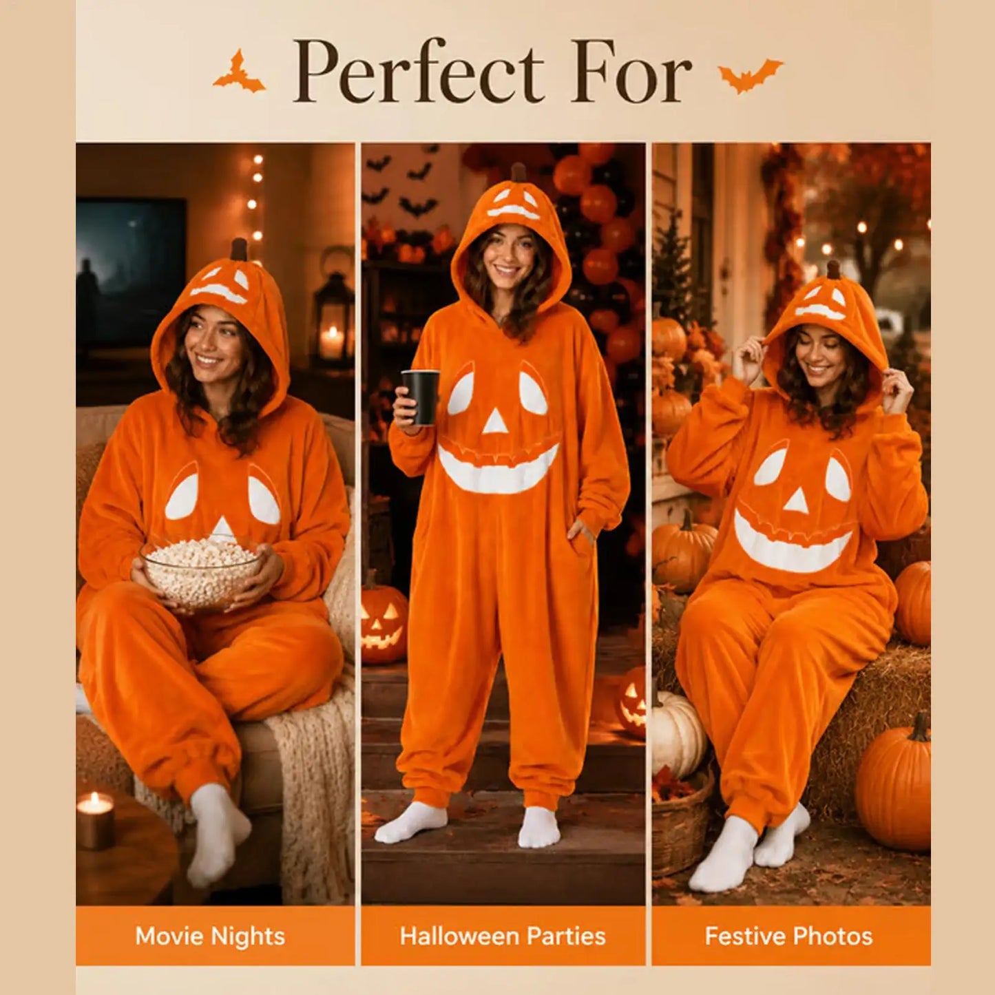 Halloween Pumpkin Costume Soft Breathable Hooded Jumpsuit Halloween Pumpkin Hooded Jumpsuit For Cosplay Concert Party Home