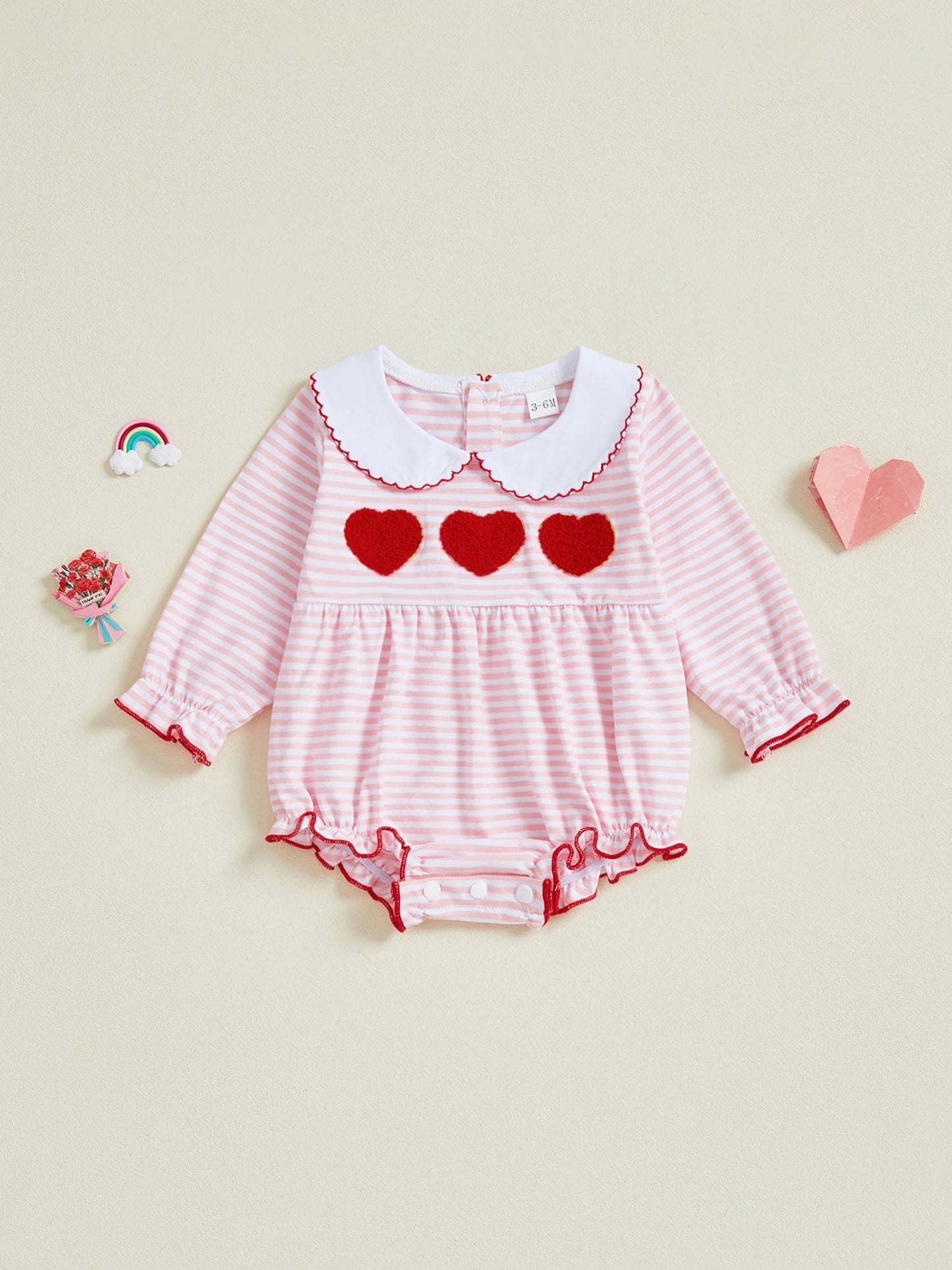 0-18M First Valentines Day Baby Girl Outfit Newborn Heart Smocked Bubble Romper Bodysuit Cute Valentines Day Baby Clothes