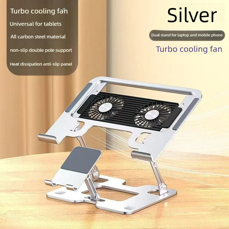 Mobile Phone Laptop Stand 2-in-1 Height Increasing Vertical Heat Dissipation Folding Office Adjustable Steel Stand