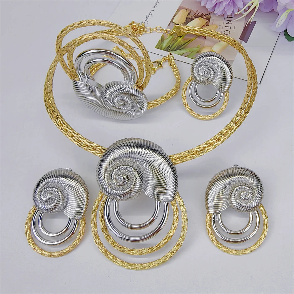 Women Jewelry Set Classic Exaggeration Design Necklace Earrings Bangle And Ring 4PCS Set Jewelry Wedding Party Gift Good Quality