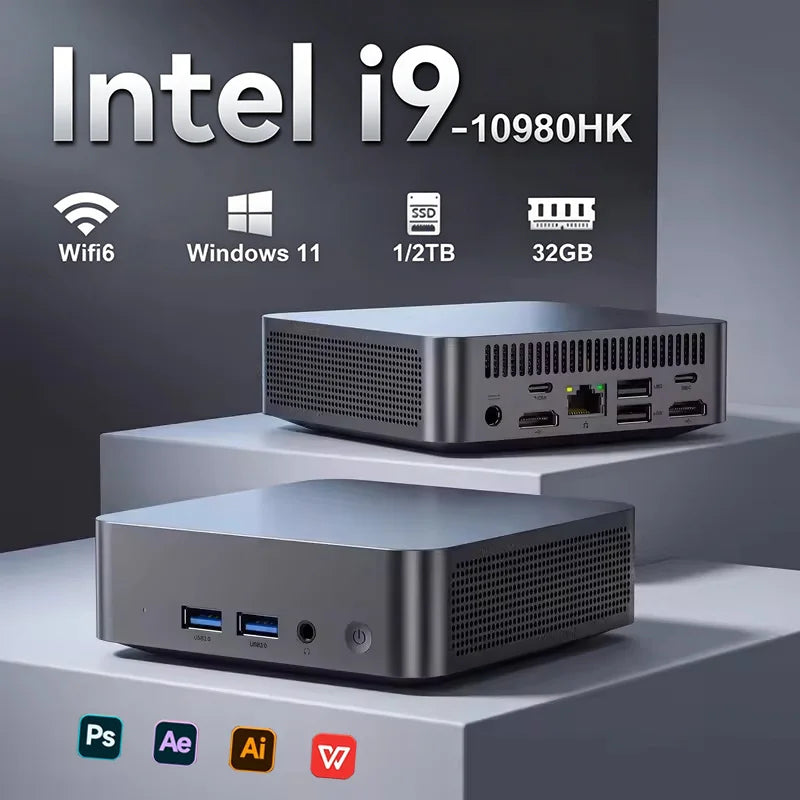 2026 Portable Intel Core i9-10980HK Computer Windows11 Pro 32GB RAM 1TB SSD Gaming Computer Dual-Band WiFi6 game Mini Desktop PC