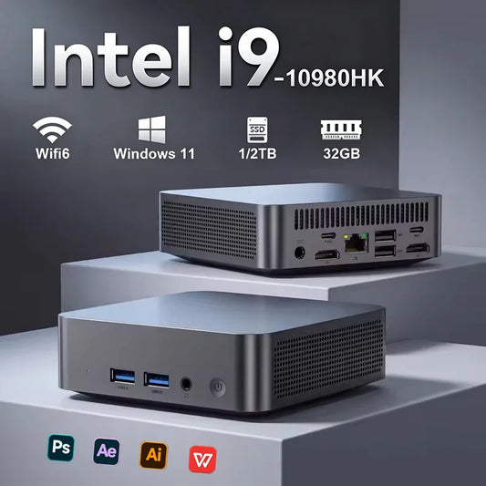 2026 Portable Intel Core i9-10980HK Computer Windows11 Pro 32GB RAM 1TB SSD Gaming Computer Dual-Band WiFi6 game Mini Desktop PC