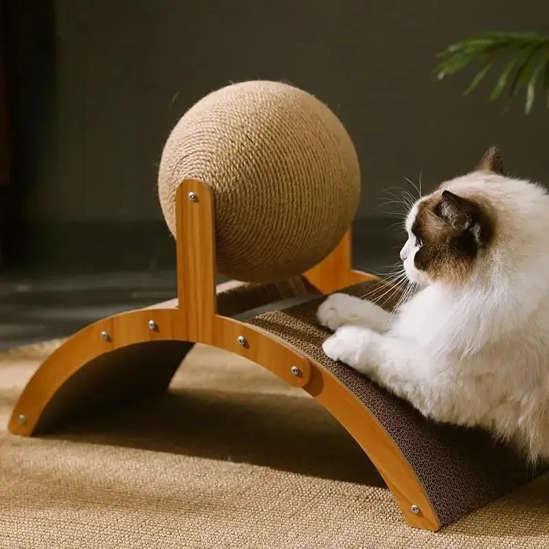 2 In 1. Cat Scratching Ball Wooden Cat Scratcher. Natural Sisal Scratch Board Scratching Column, Wear-Resistant Paw Wood Scraper
