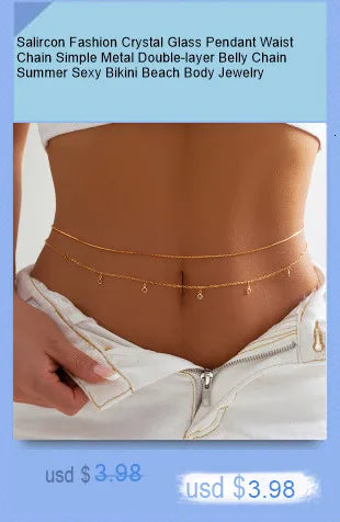 Salircon Punk Imitation Pearl Double Layer Waist Chain Gothic Red Crystal Bead Pendant Belly Chain Women Sexy Trend Body Jewelry