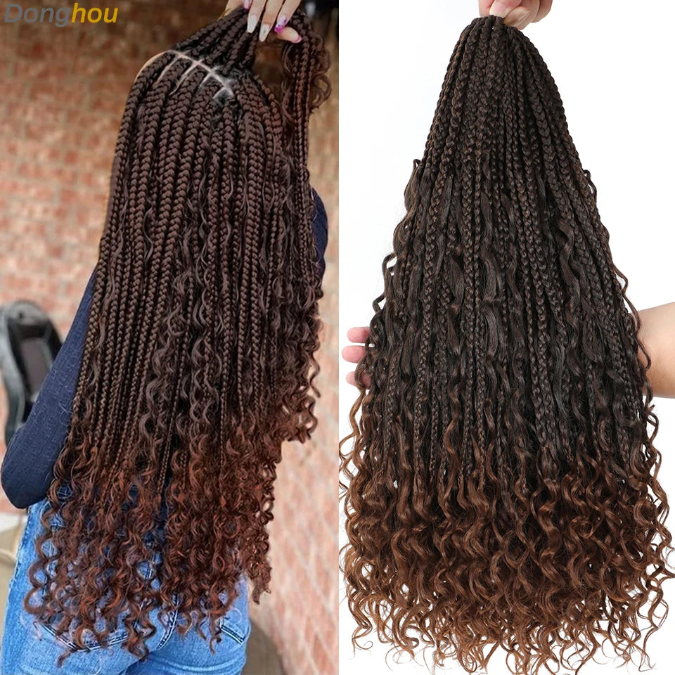 14 18 24 Inch Boho Box Braids Crochet Braids Curly Ends 1B 30 27 #4 Bug 8 Colors Ombre Goddess Bohemian Box Braids Crochet Hair