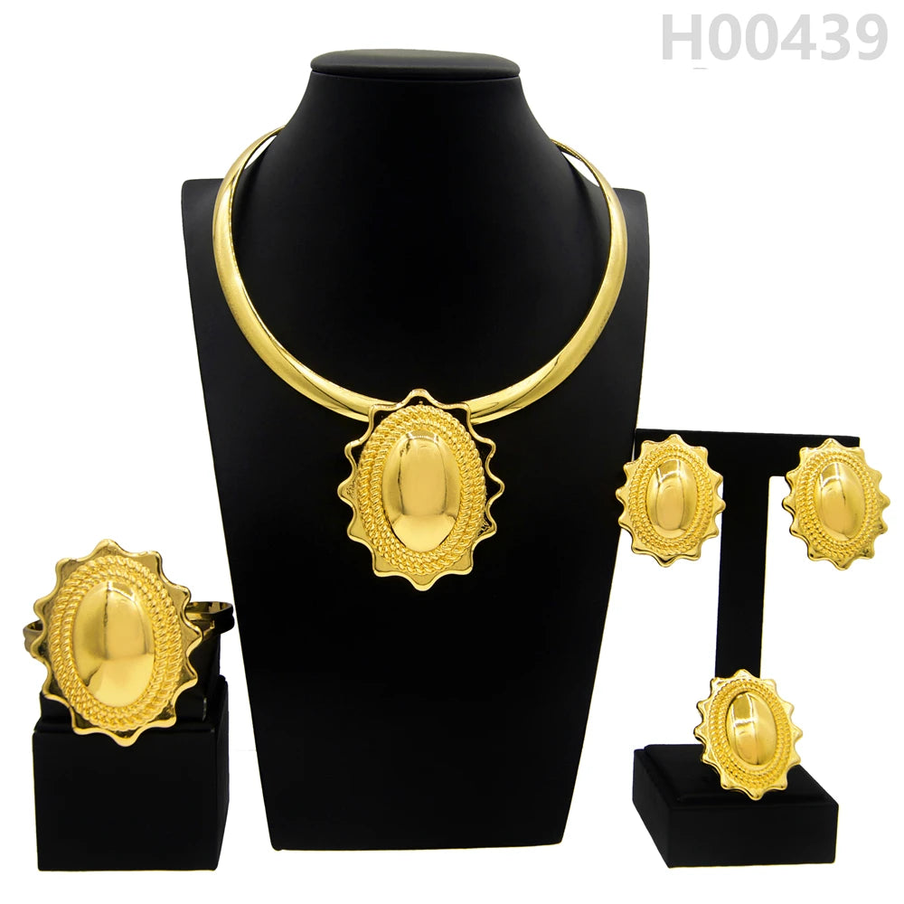 Jewelry Sets For Women Pendant Necklace Gold Plated Silver Simple Fashion Design Big Earring Bracelet Ring Sets Exquisite Gifts