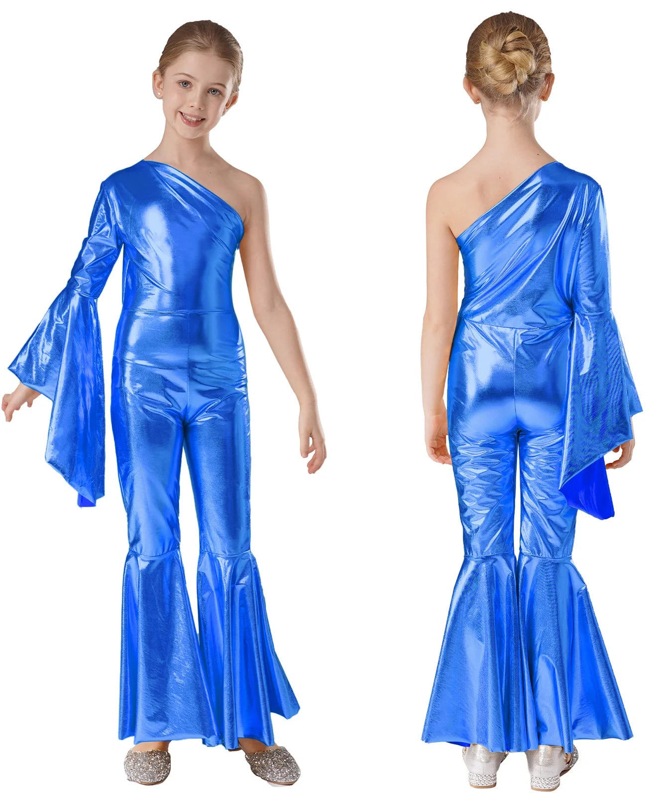 Kids Girls Hippie Halloween Costume Tassels Unitard Bell-bottom Long Pants Bodysuit Jumpsuit Disco Dance 60s 70s Rave Party Wear