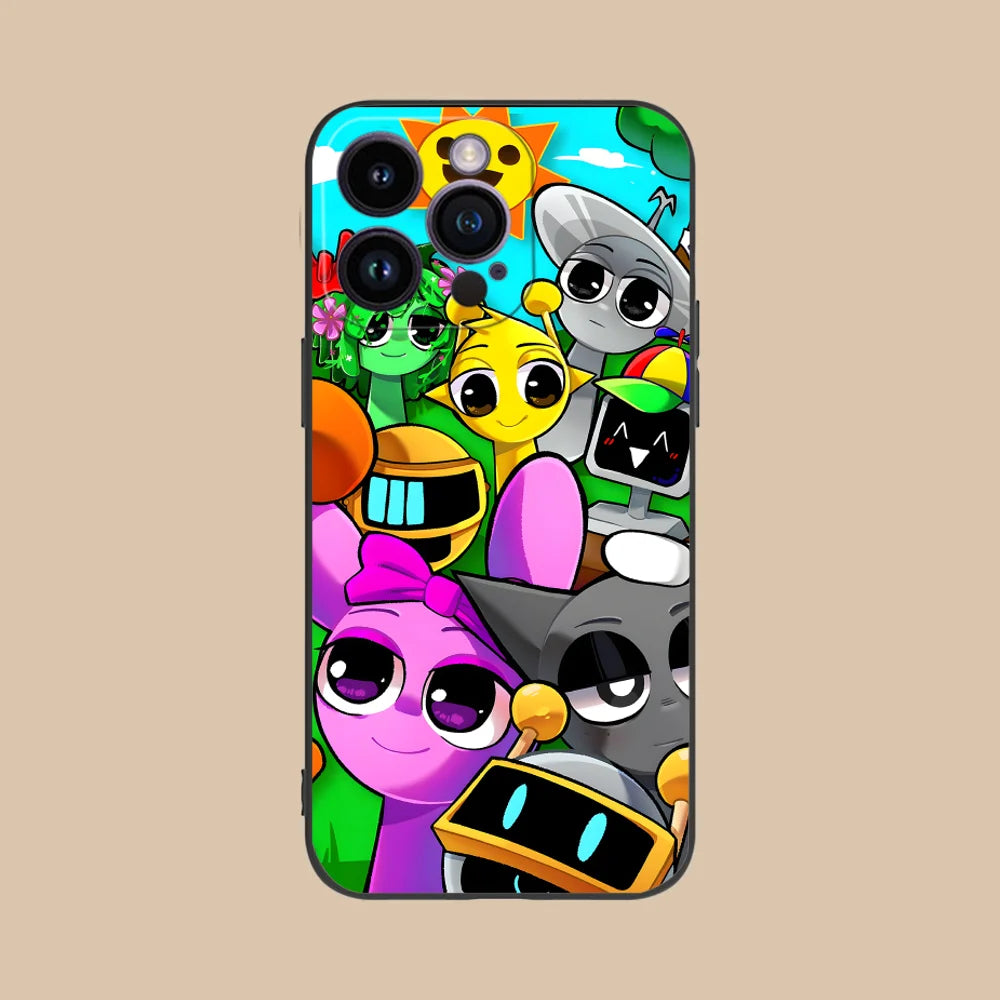 Funny Cartoon Sprunki Pattern Phone Case For iPhone 17 16 15 14 13 12 11 Pro Max Mini SE 7 Plus 17E Shockproof Non-Slip Cover