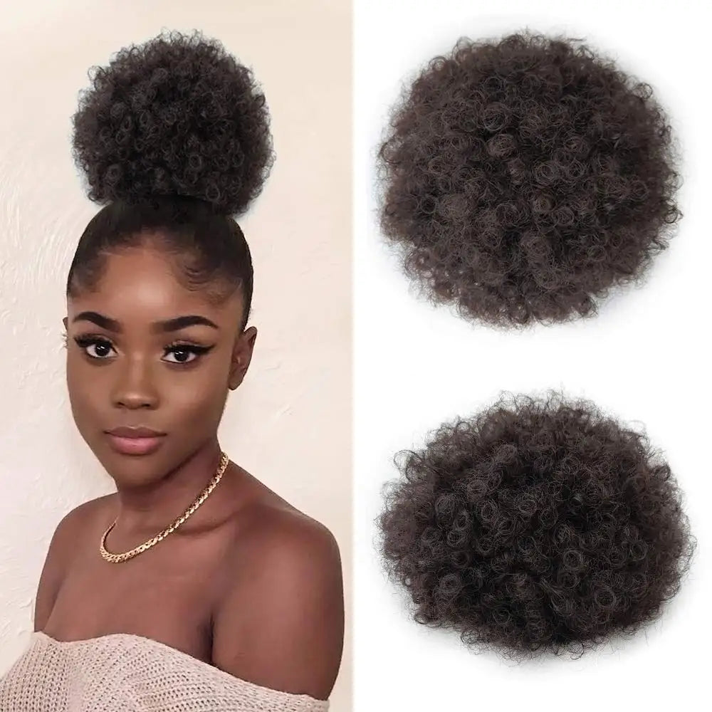 Synthetic Large Afro Puff Drawstring Ponytail Kinky Curly Bun HairPiece African American Clip in Updo Extensions for Black Women
