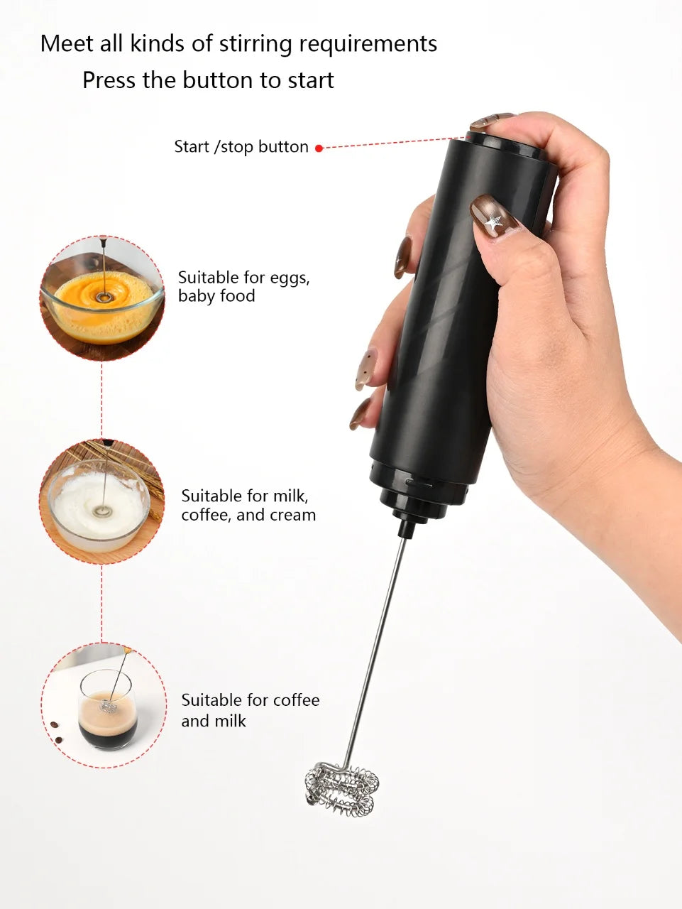 Handheld Electric Milk Coffee Mixer, High-Speed Cream Mixer, AA Battery Powered Latte and Cappuccino Kitchen Appliances