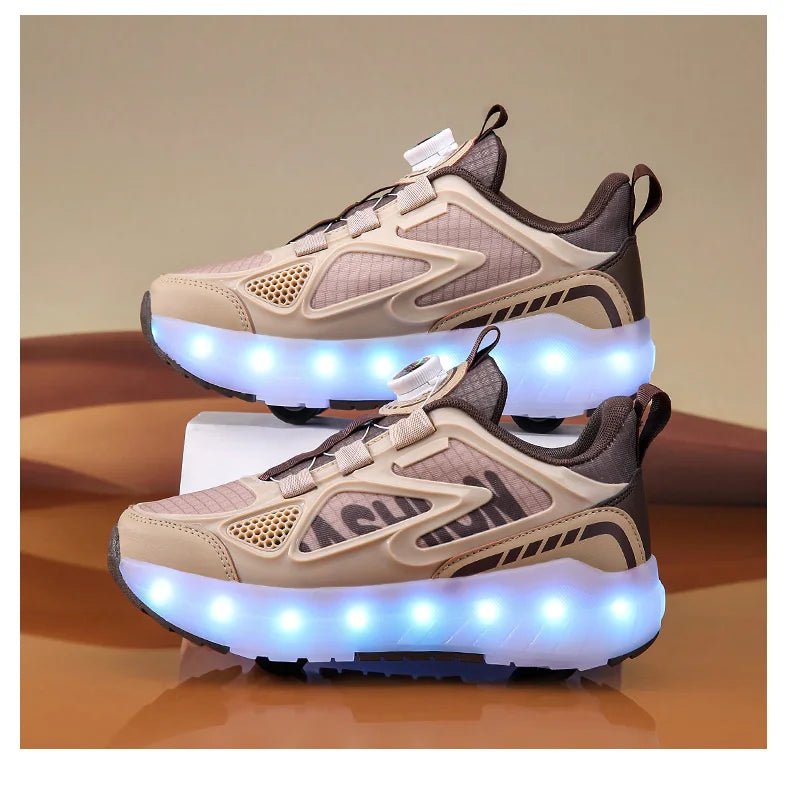 Children's Roller Skate Shoes 4-Wheels Removable Wheeled Rolling Shoes for Kids with LED Light Inline Skate Sneaker