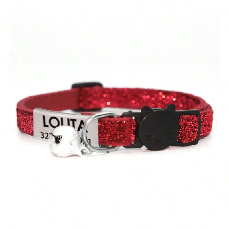 Customized Glitter Cat Collar with ID Tag Safe Breakaway Cats Collars Quick Release Cute Necklace Free Engrave For Cats Kitten