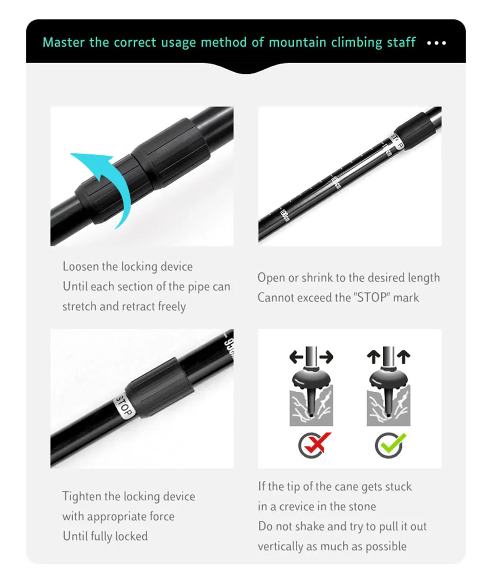 AOLIKES Aluminium Alloy Teleskopic Stick Hiking Poles Bastão De Trekking Walking Stick Ultralight Absorber Walking Cane