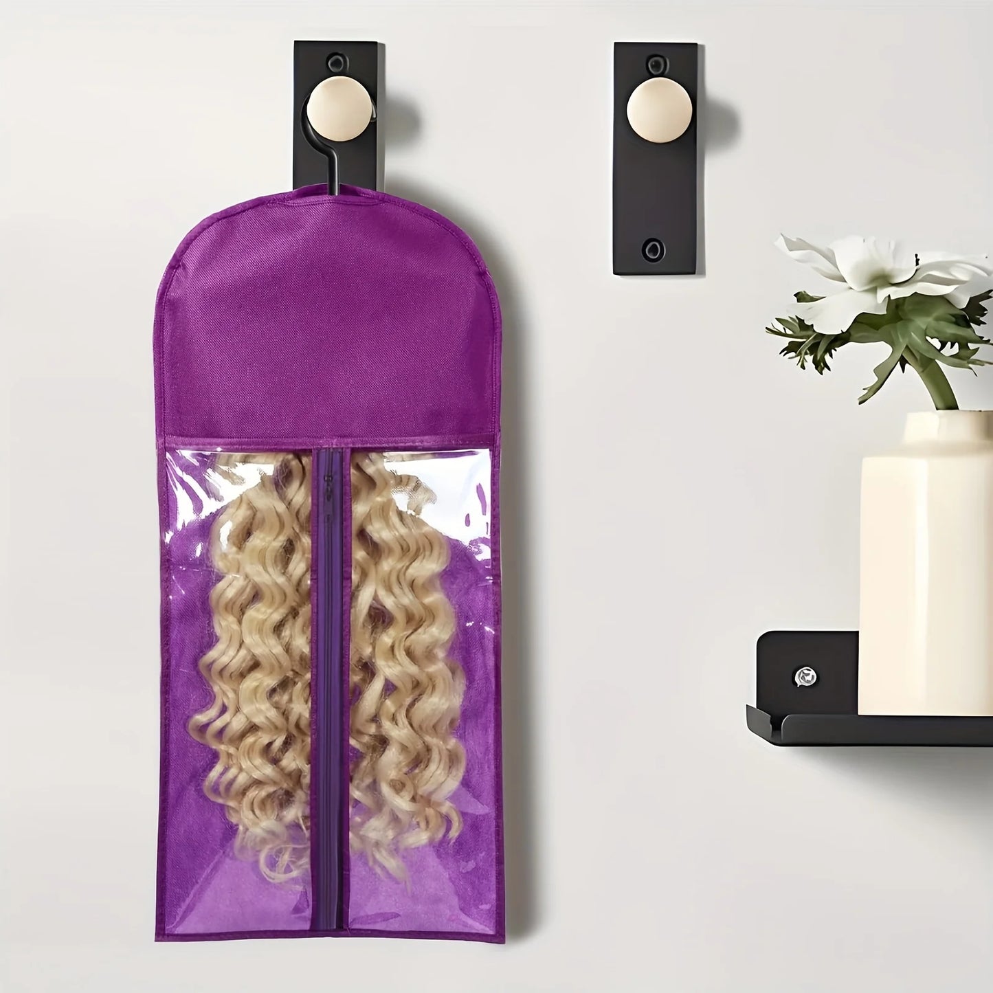 6pcs Long Hair Extensions Storage Bag Non-Woven Dust Proof Wigs Carrier Bags With Plastic Hanger For Home Salon Organizer
