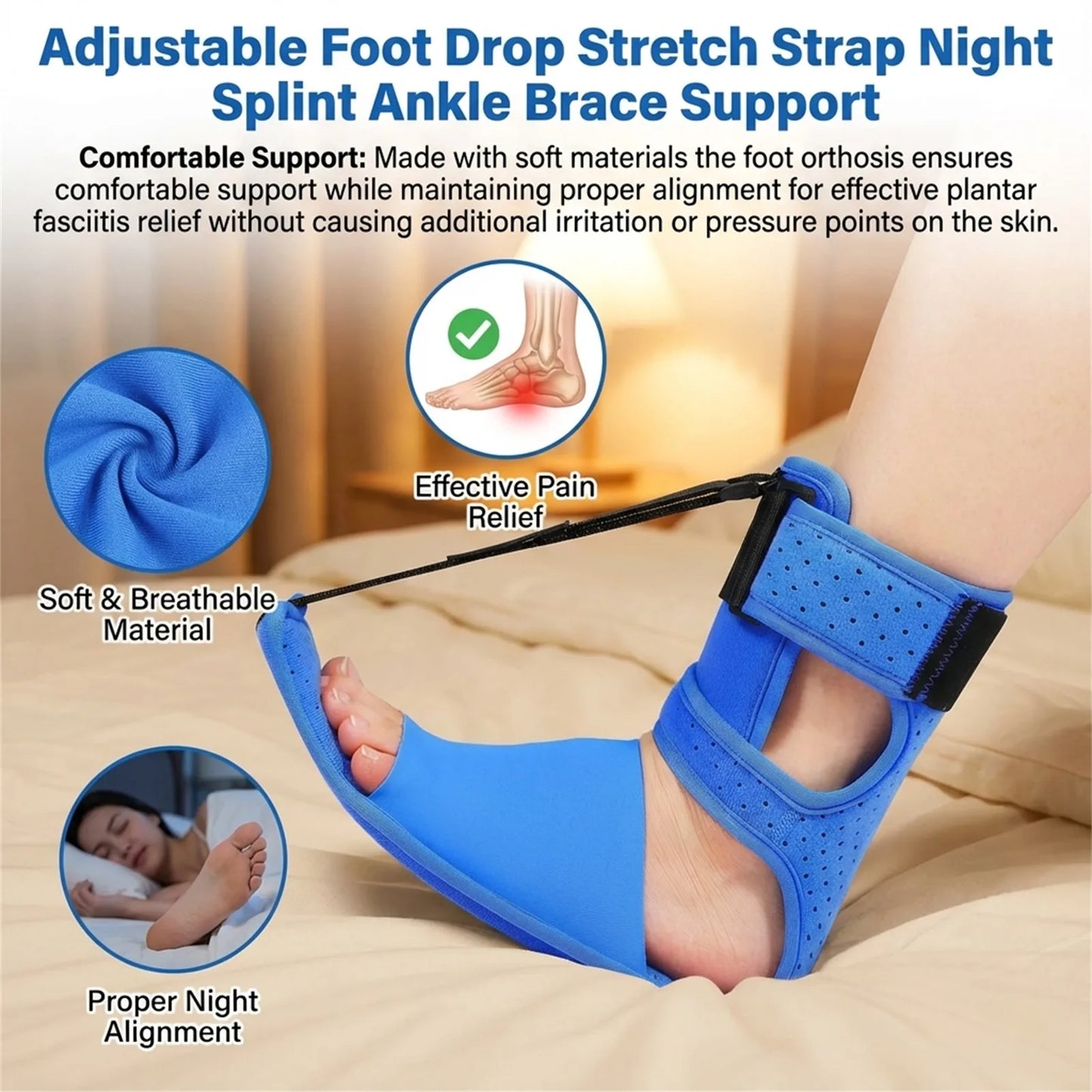 Night Splint Ankle Brace Orthopedic support breathable Stretching Strap Adjustable for Plantar Comfortable Support belt foot car