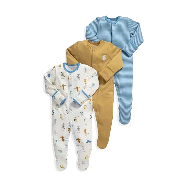 3pcs/Lot Cotton Soft Baby Romper Jumpsuit for Boys Girls with Zipper Footed Long Sleeve Pajama Sleepsuit Outfit Infant Clothes