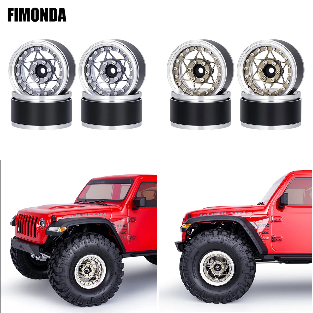 Universal CNC Aluminum 1.9" Beadlock Wheels for 1/10 RC Crawler - Fits Axial SCX10, TRX4, TRX6, Redcat Gen8, D90 Upgrade Parts