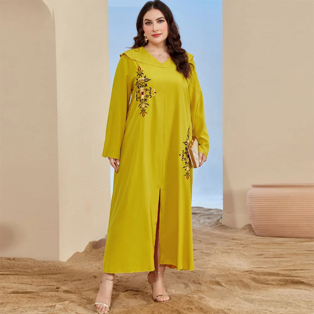 Long Sleeves Embroidered Abayas for Women Loose Casual Dress Plus-size Women's Dress Temperament Printed Muslim Dress Streetwear