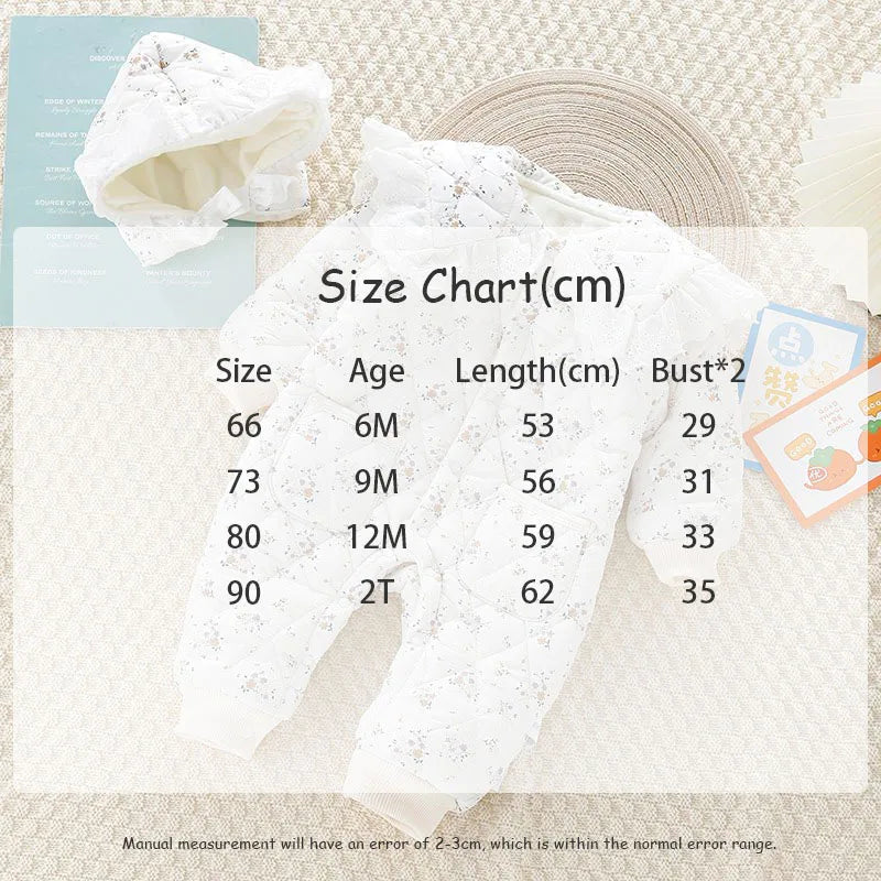 2PCS Set Baby Cute Floral Rompers Infant Diamond Flower Fleece Padded Jumpsuit with Hat 0-2T Toddler Thicken Outwear Clothes