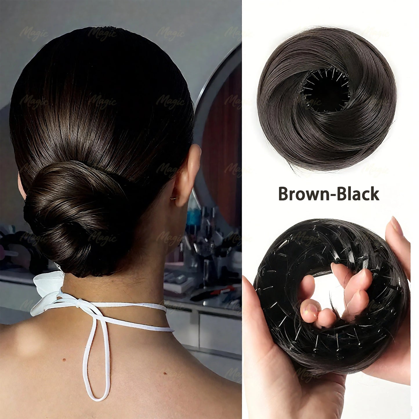Women Fake Hair Elastic Band Bun Headband Easy to Shrink Puffy Hair Simulation Hairdressing Tool Bun Style Hairband by Mr.Magic