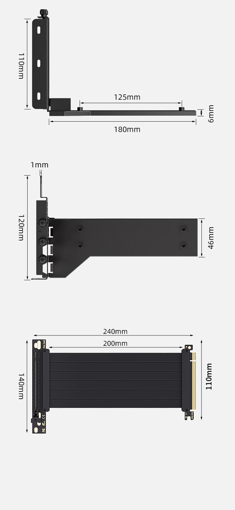 Teucer Vertical GPU Mounting Bracket PC Graphics Card Holder PCI-E 3.0/4.0 x16 Anti-interference Flexible 90° Extension Cable