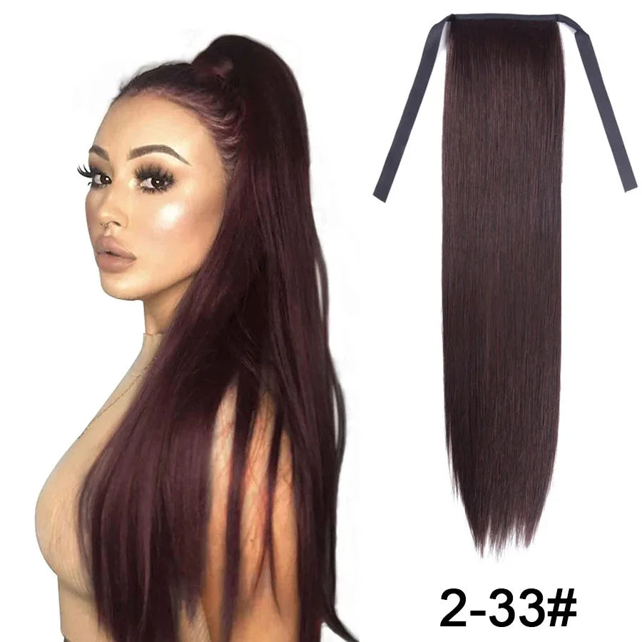 Synthetic Ponytail Long Straight Wrap Around Ponytail Hair Extension Heat-Reistant Fiber Pony Tail Fake Hairpieces For Women