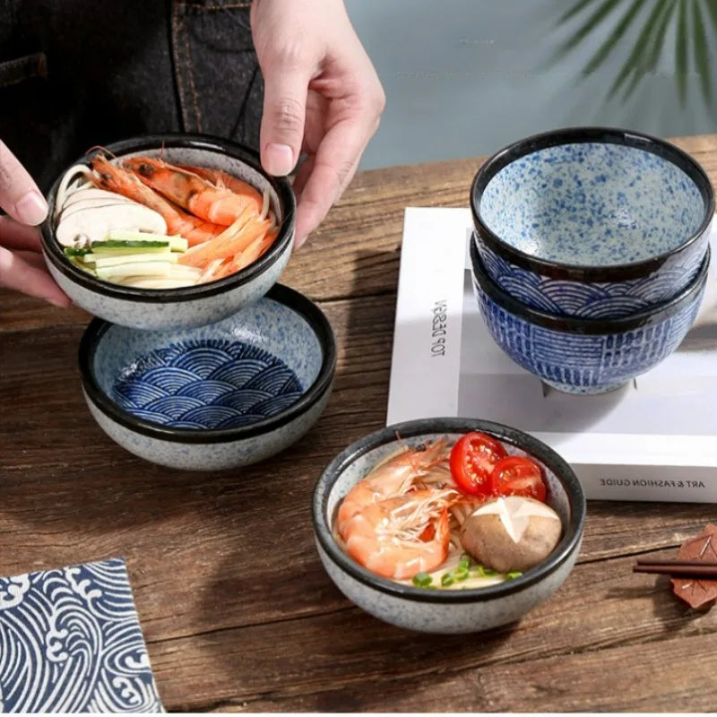 Japanese Ceramic Bowl Creative Sea Ripples Rice Bowls Restaurant Home Dessert Snacks Plate Home Kitchen Supplies Tableware