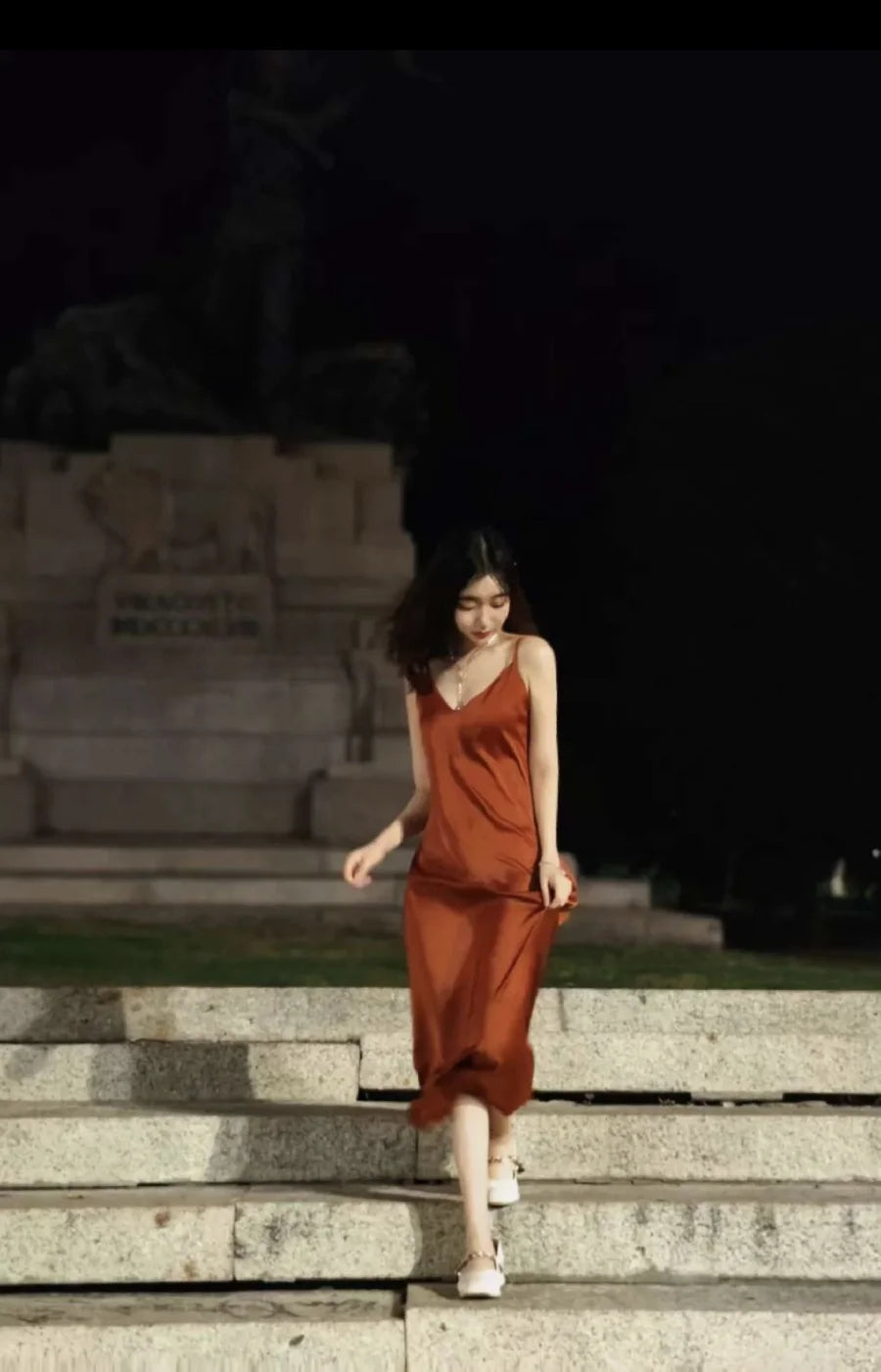 2025 New Elegant women's fashion silk satin texture MIDI dress sexy backless party slip dress