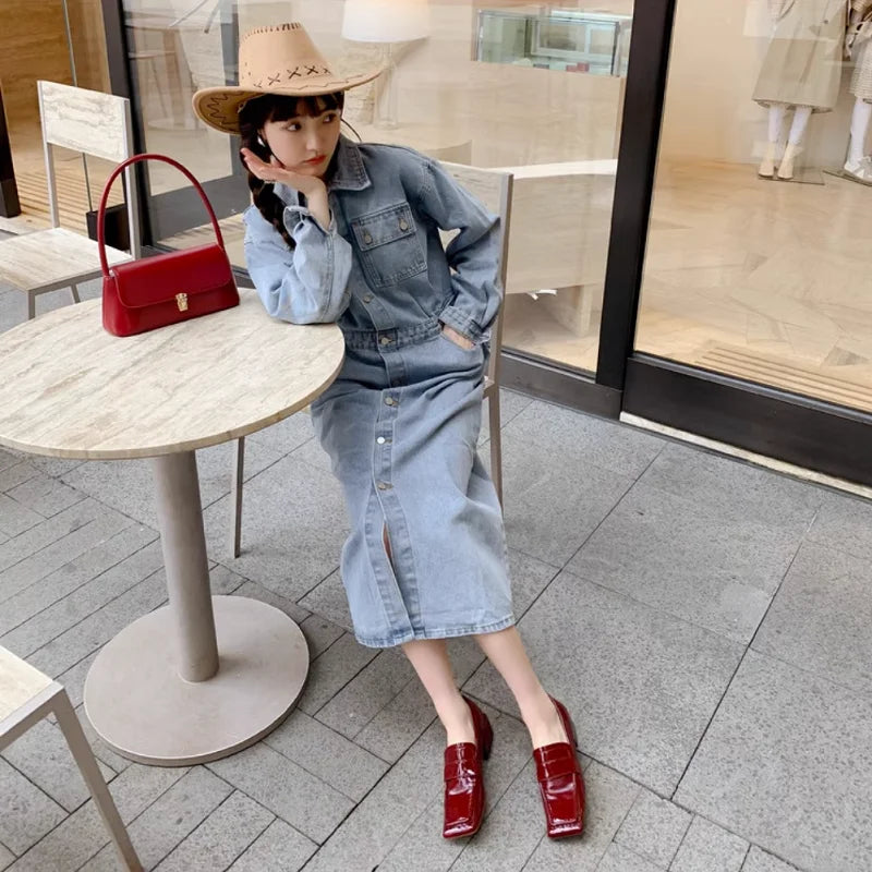 Womens Red Shoes Spring Autumn Basic Pumps Block Heel Dress Loafers French Slip On Square Toe Cow Leather Dress Footwear Size 43