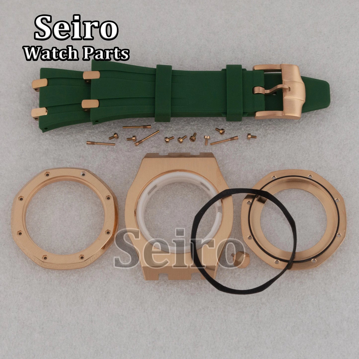 42mm Octagon Watch Case Rubber Strap Sapphire Crystal 10bar for 31.8mm Dial Royal Oak NH35 NH36 Movement Watch Modified Parts