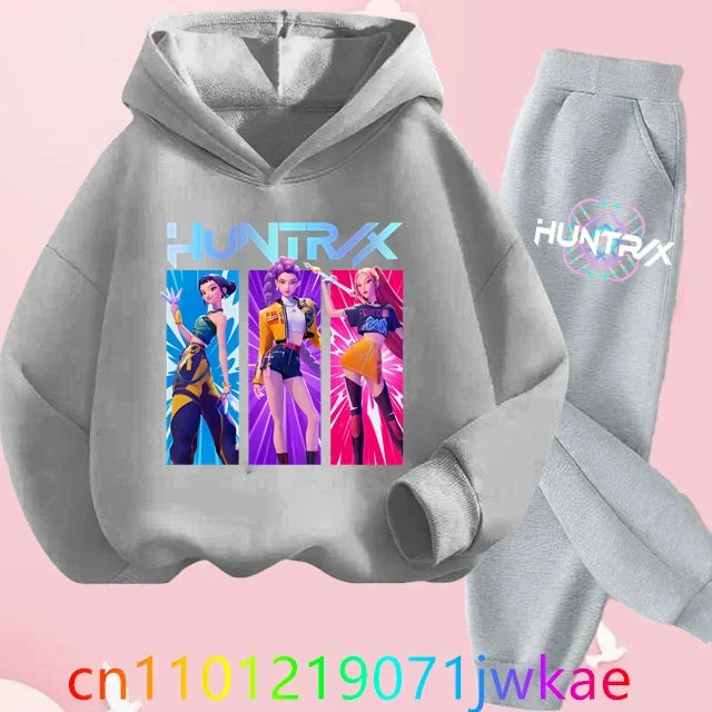 Kid K-Pop Demon Hunters Hooded Suit Toddler Girl Clothes KPop Demon Hunters Hoodie Set Girls Fashion Casual Sweatshirt New Movie