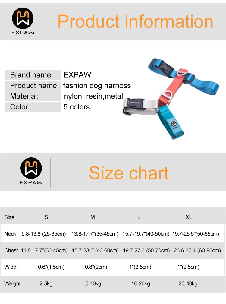 Adjustable Nylon Dog Harness Fashion Chest Vest No Pull Pet Puppy Harness for Small Medium Large Dogs Corgi Dog Supplies