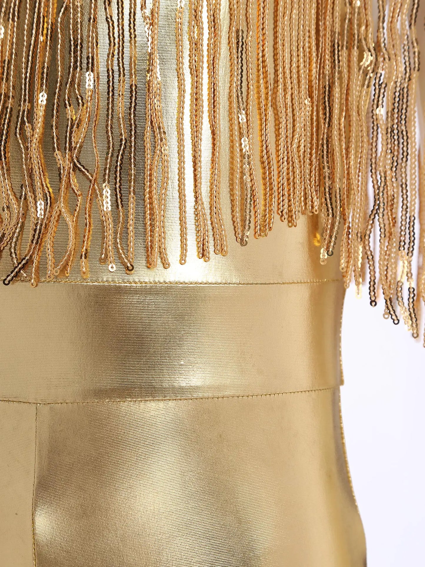 Shiny Halloween Hippie Costume for Kid Girls Sleeveless Sequins Tassels Disco Outfit 70s 80s Prom Flare Jumpsuit Party Costume