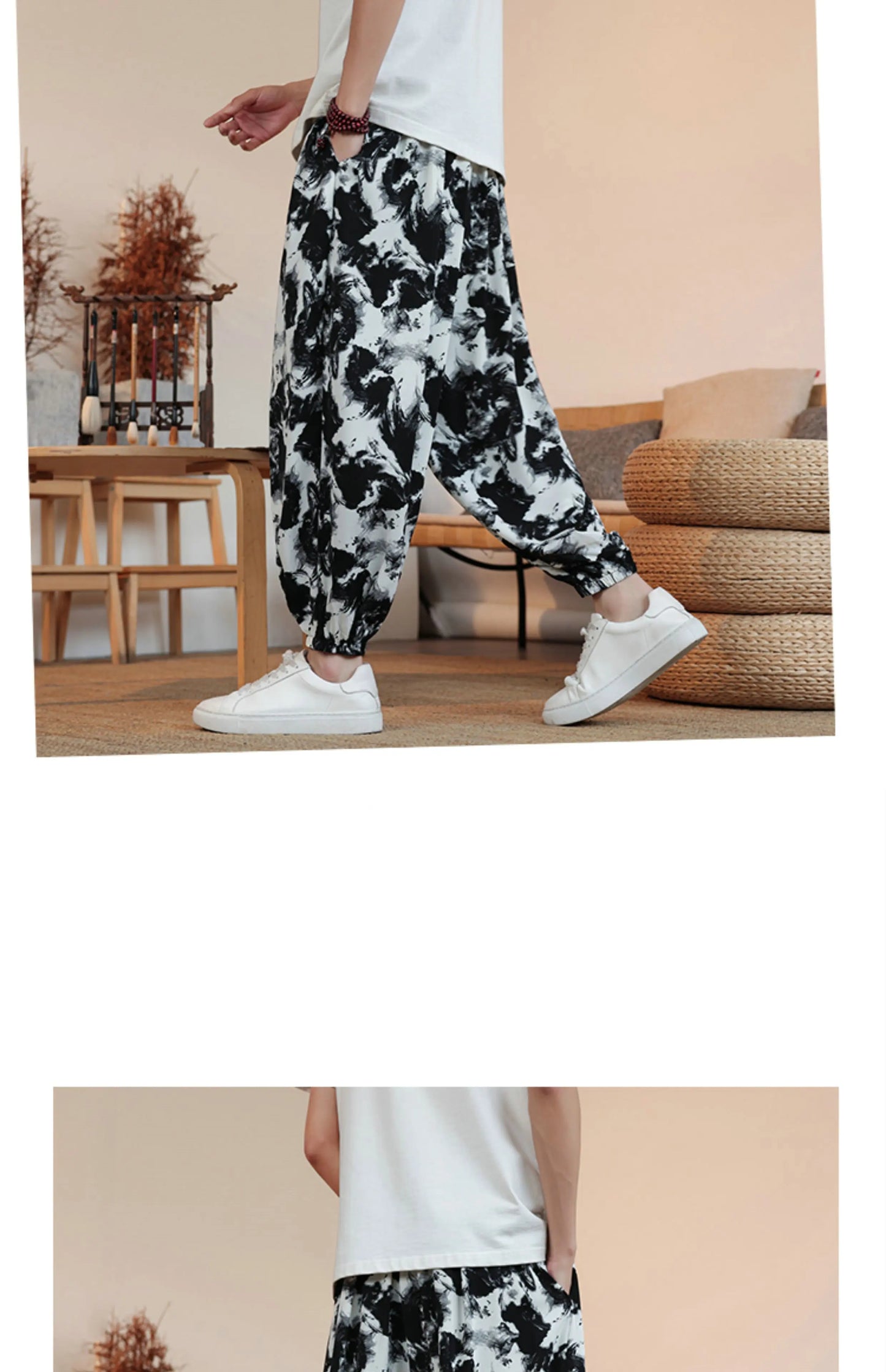 Summer Men Wide-leg Pants Male Retro Harem Pants Mens Hiphop Streetwear Harajuku Style Casual Pants Women Jogging Trousers