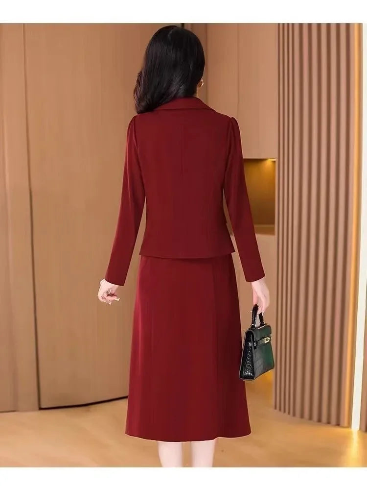 Elegant Slimming Autumn Winter Wedding Dress Set Long Ankle Length Cocktail Dresses with Suit Jacket for Wedding Banquet